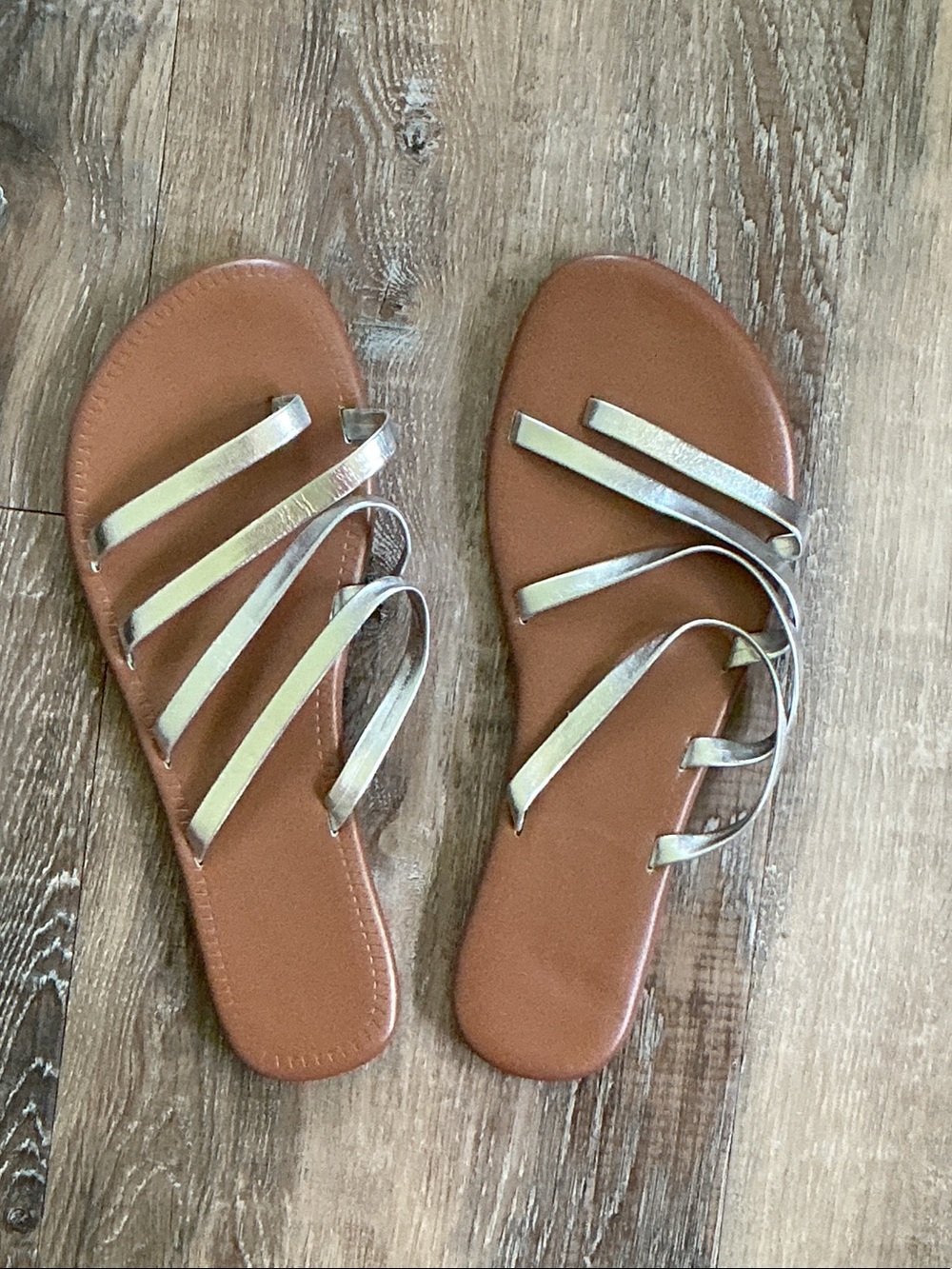 Time and Tru Brown Sandals with Metallic Silver Straps